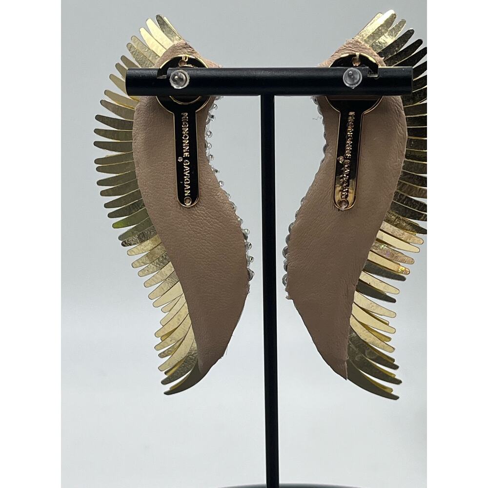 Mignonne Gavigan Gold White Metallic Madeline Large Leather Sequins Wing Earring - Picture 9 of 15
